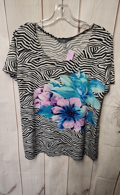 NY Collection Women's Size XL Black Floral Short Sleeve Top