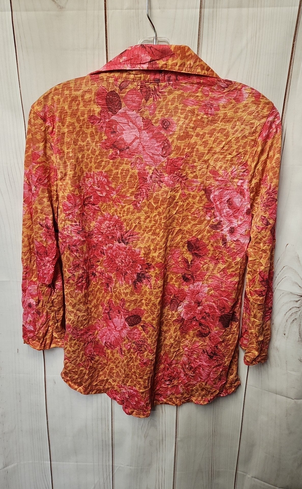 David Cline Women's Size M Orange Floral 3/4 Sleeve Top