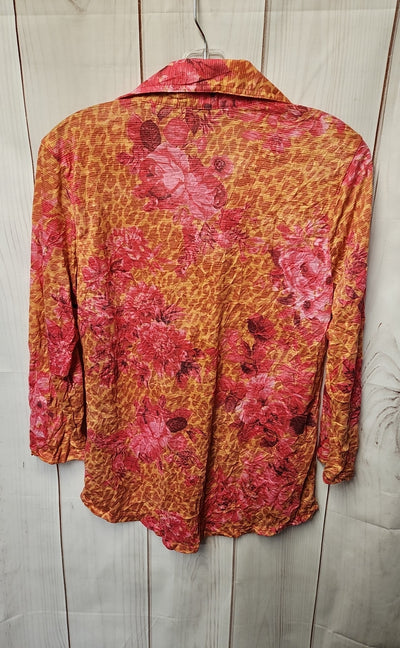 David Cline Women's Size M Orange Floral 3/4 Sleeve Top