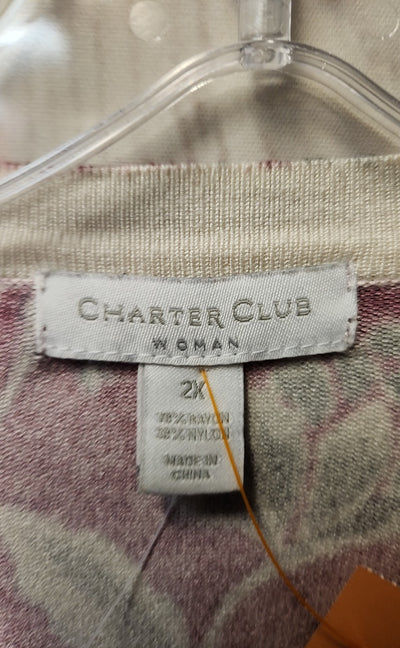 Charter Club Women's Size 2X Red Floral Cardigan