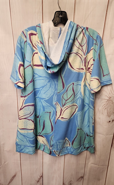 Logo Lounge Women's Size S Blue Full Zip  Hooded Short Sleeve Top
