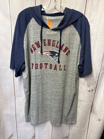Patriots Women's Size 2X Gray & Blue Hooded Short Sleeve Top