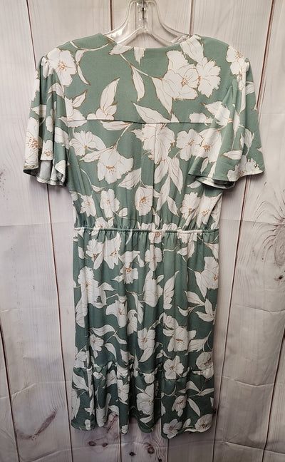 Monteau Women's Size L White & Green Floral Dress