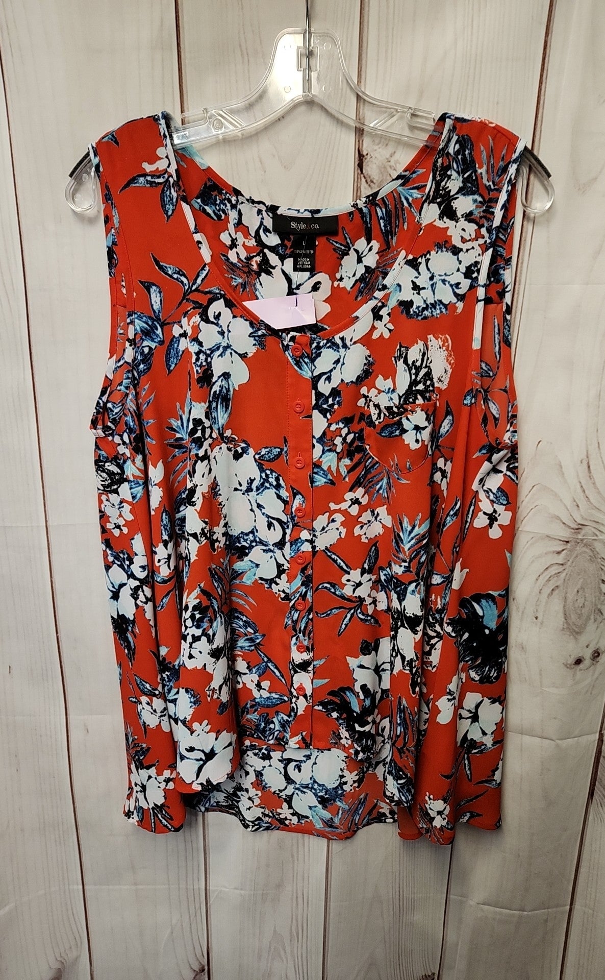 Style & Co Women's Size L Red Floral Sleeveless Top