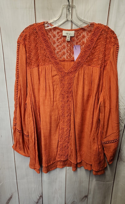 Style Women's Size 3X Orange Lace Long Sleeve Top