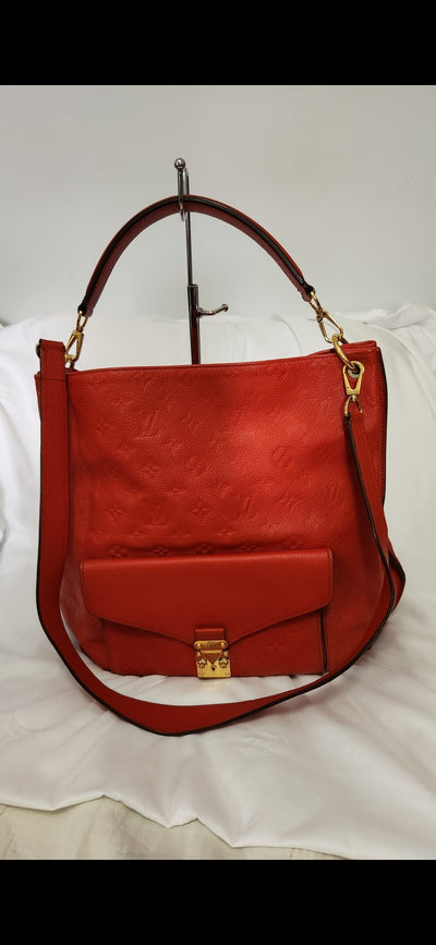 COA Louis Vuitton Red Leather Monogram Empreinte Metis Hobo Bag Purse Shoulder