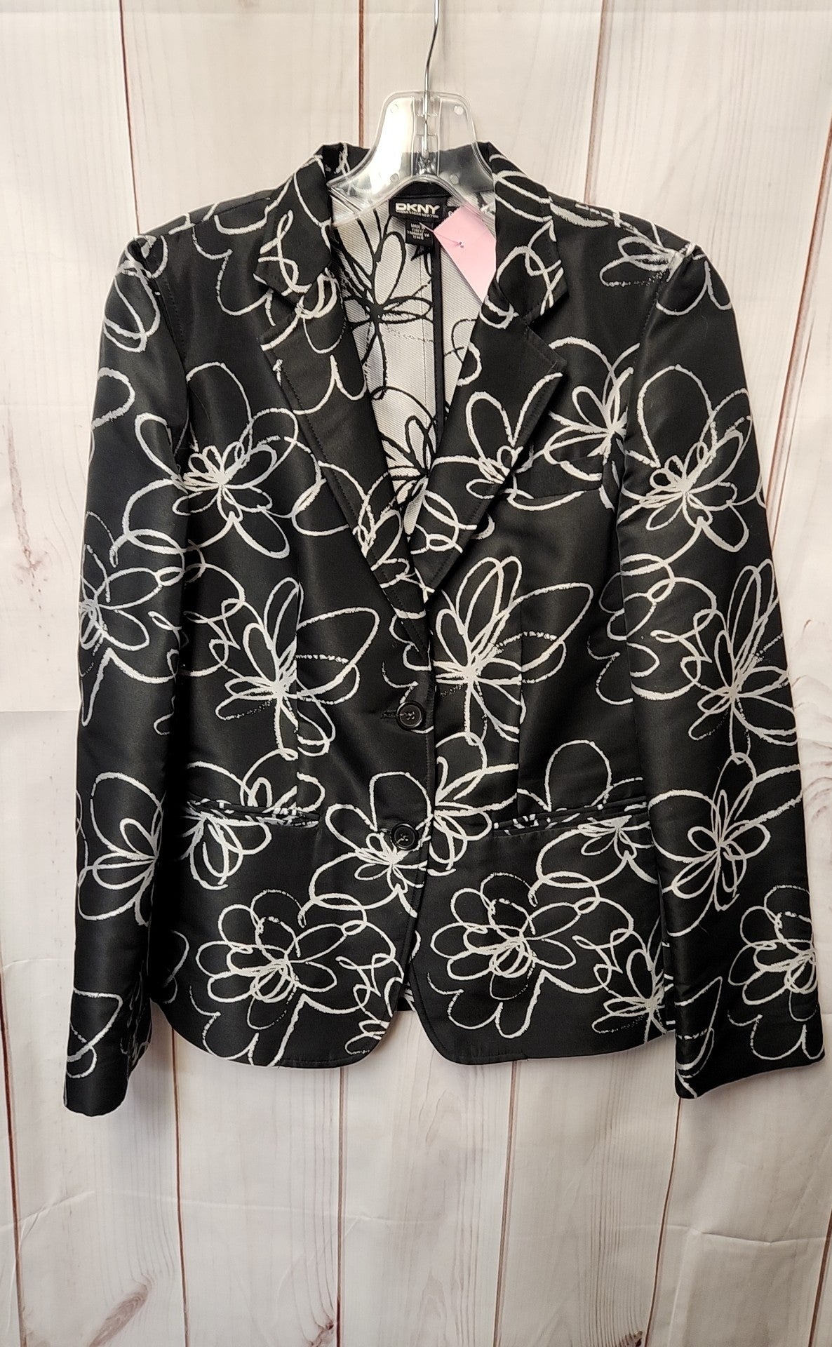 DKNY Women's Size 6 Black Floral Blazer