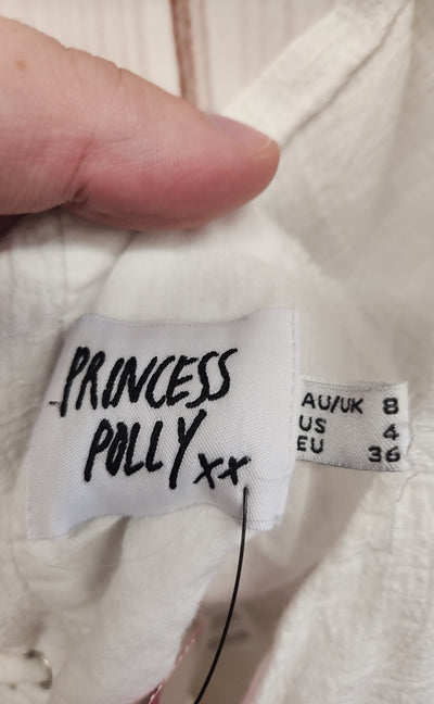 Princess Polly Women's Size 4 White Cotton Long Sleeve Top