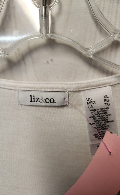 Liz & Co Women's Size XL White Short Sleeve Top