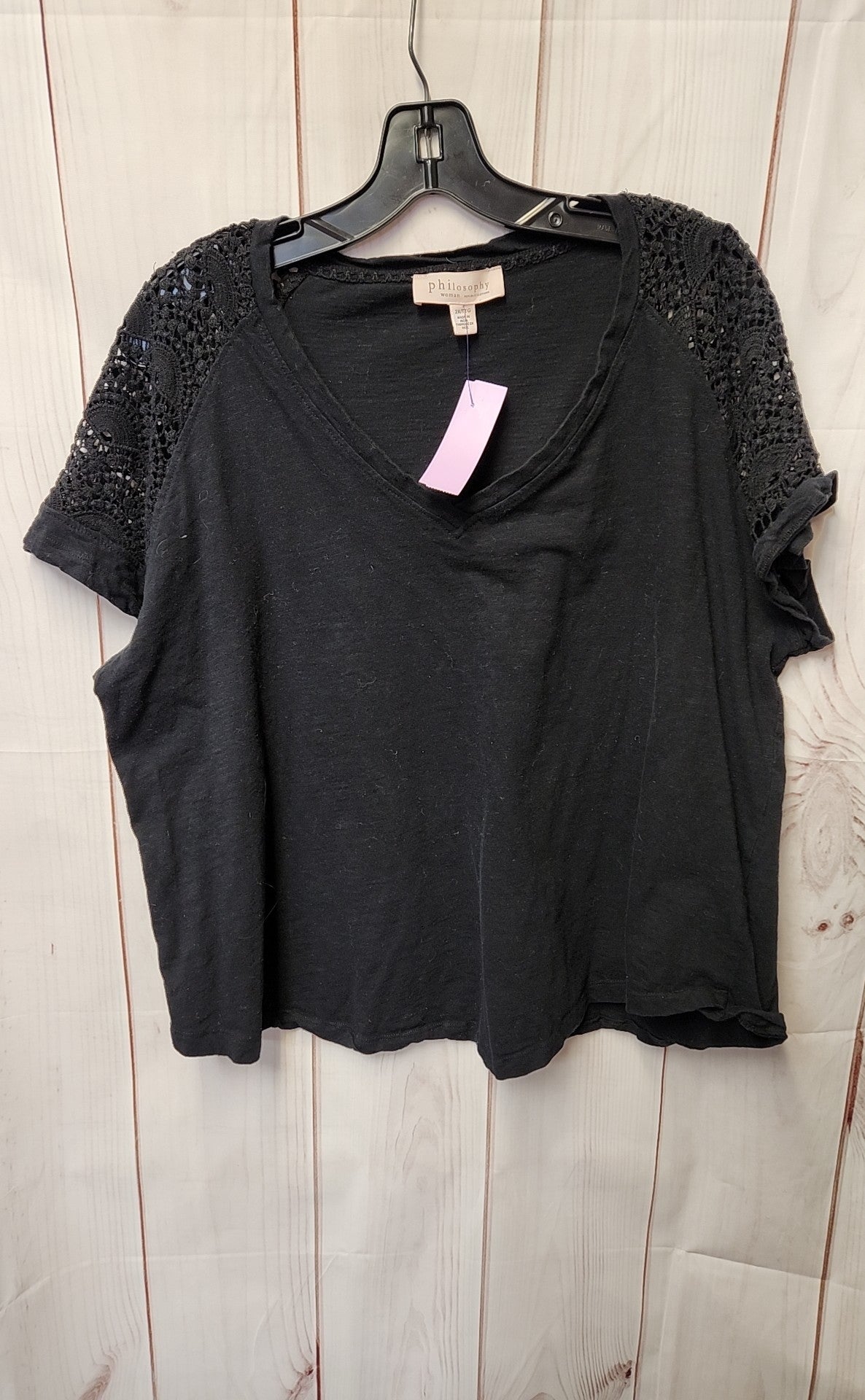 Philosophy Women's Size 2X Black Lace Short Sleeve Top