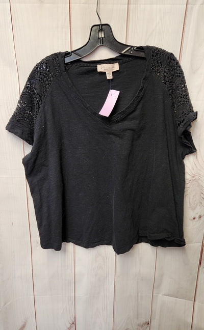 Philosophy Women's Size 2X Black Lace Short Sleeve Top