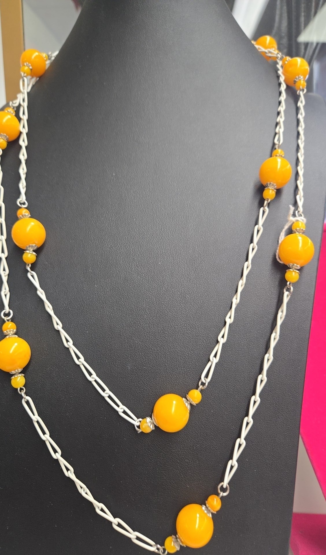 VTG Hobe White & Orange Beaded Necklace