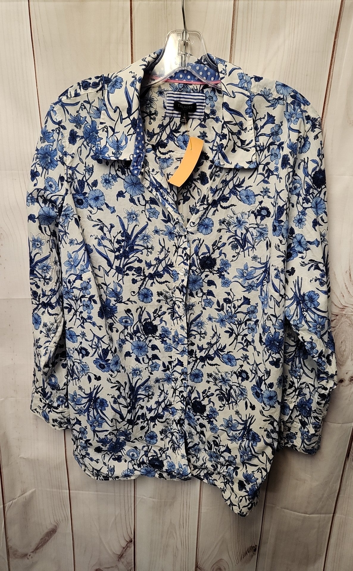 Talbots Women's Size 1X White & Blue Floral Long Sleeve Top