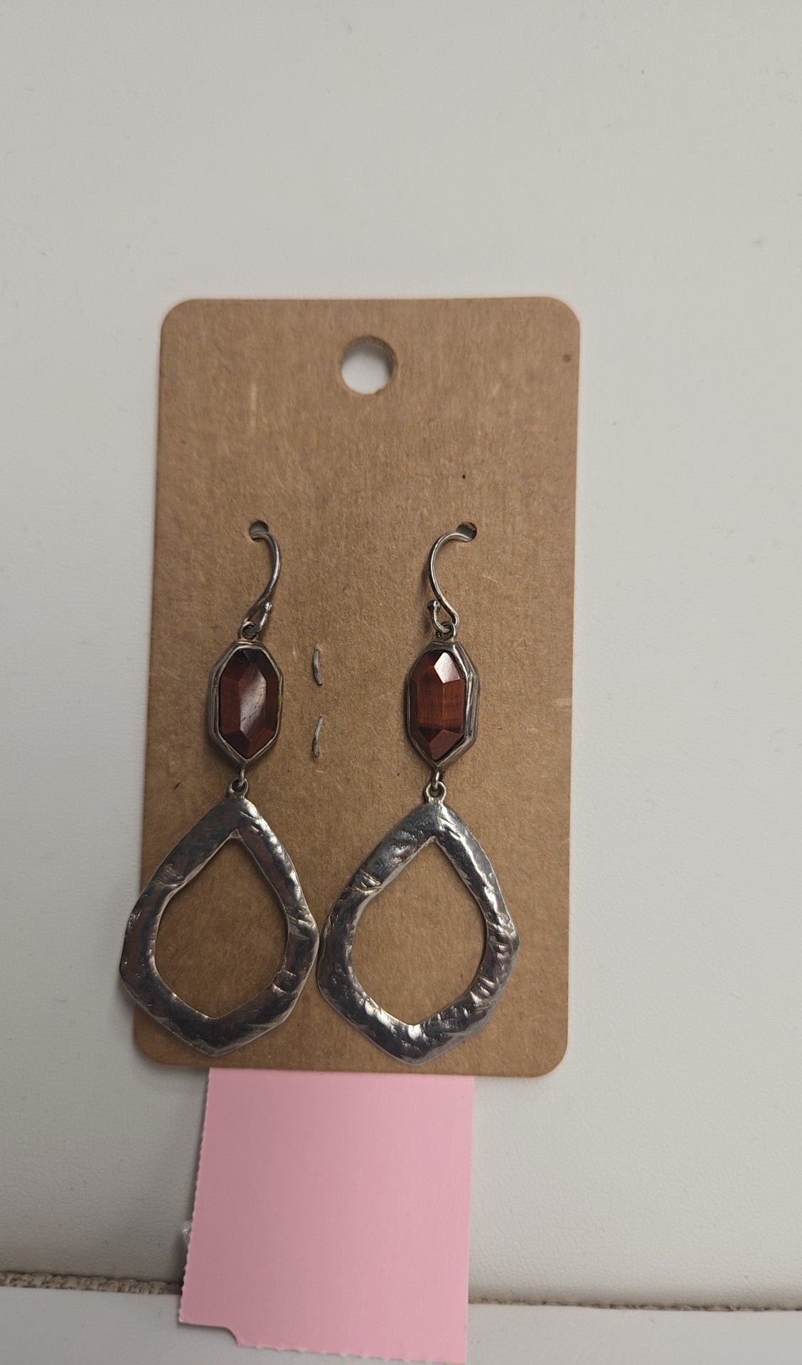 Red Stone Silver Drop Earrings