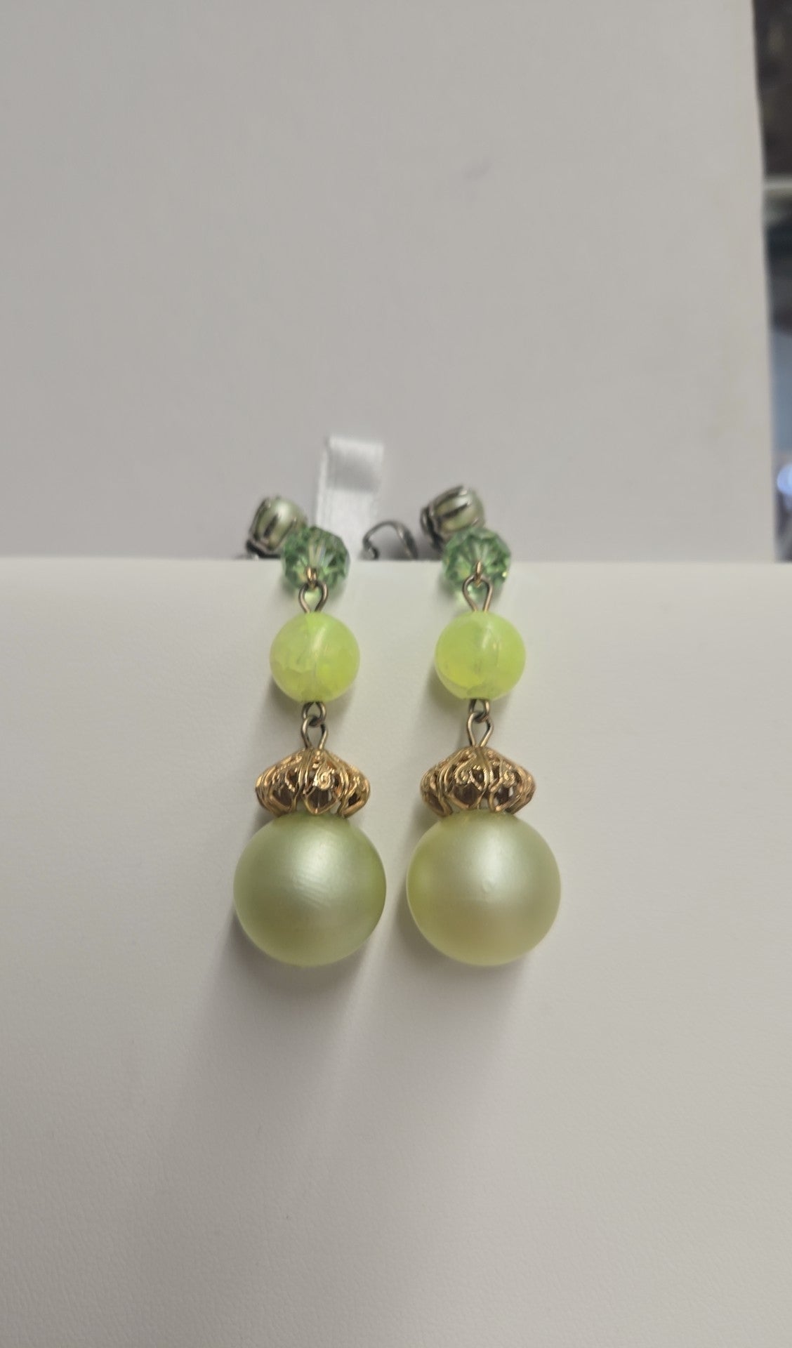 Green Beaded Clip-on Earrings