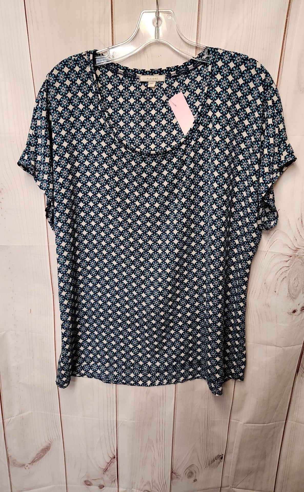 Pleione Women's Size L Blue & Green Short Sleeve Top