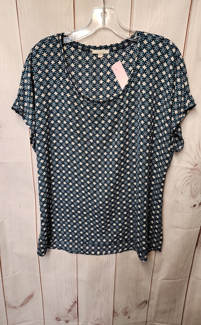 Pleione Women's Size L Blue & Green Short Sleeve Top