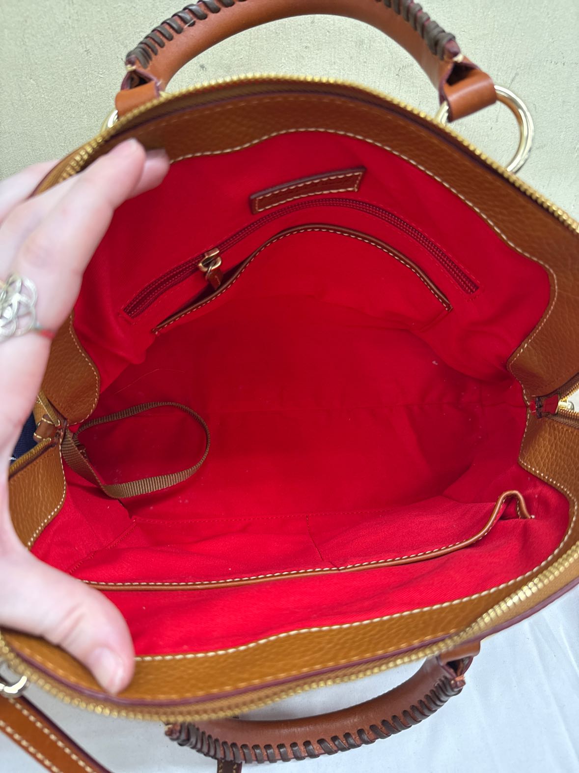 Dooney & Bourke Aubrey Brown Pebble Grain Leather Tassel Satchel Purse Bag