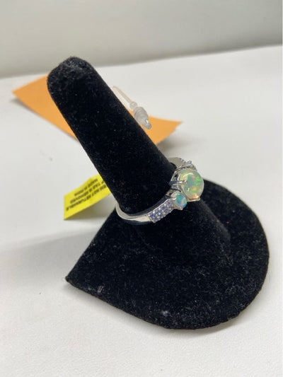 .925 Sterling Silver Size 9 Blue Stone Ring