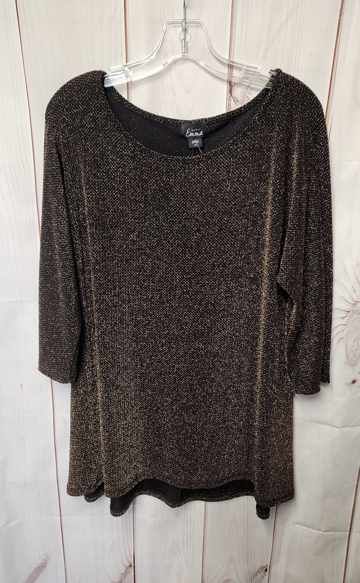 Simply Emma Women's Size 1X Black & Gold 3/4 Sleeve Top