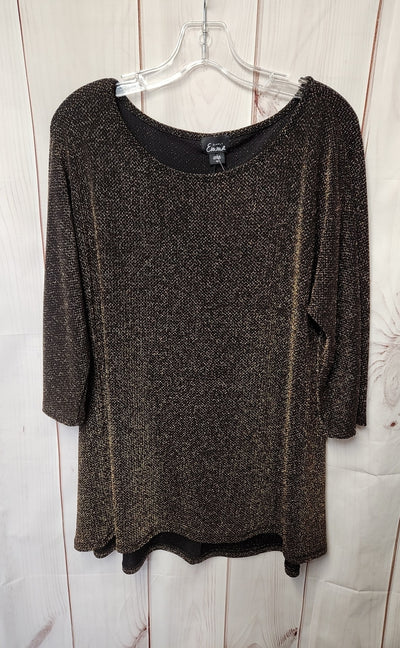 Simply Emma Women's Size 1X Black & Gold 3/4 Sleeve Top
