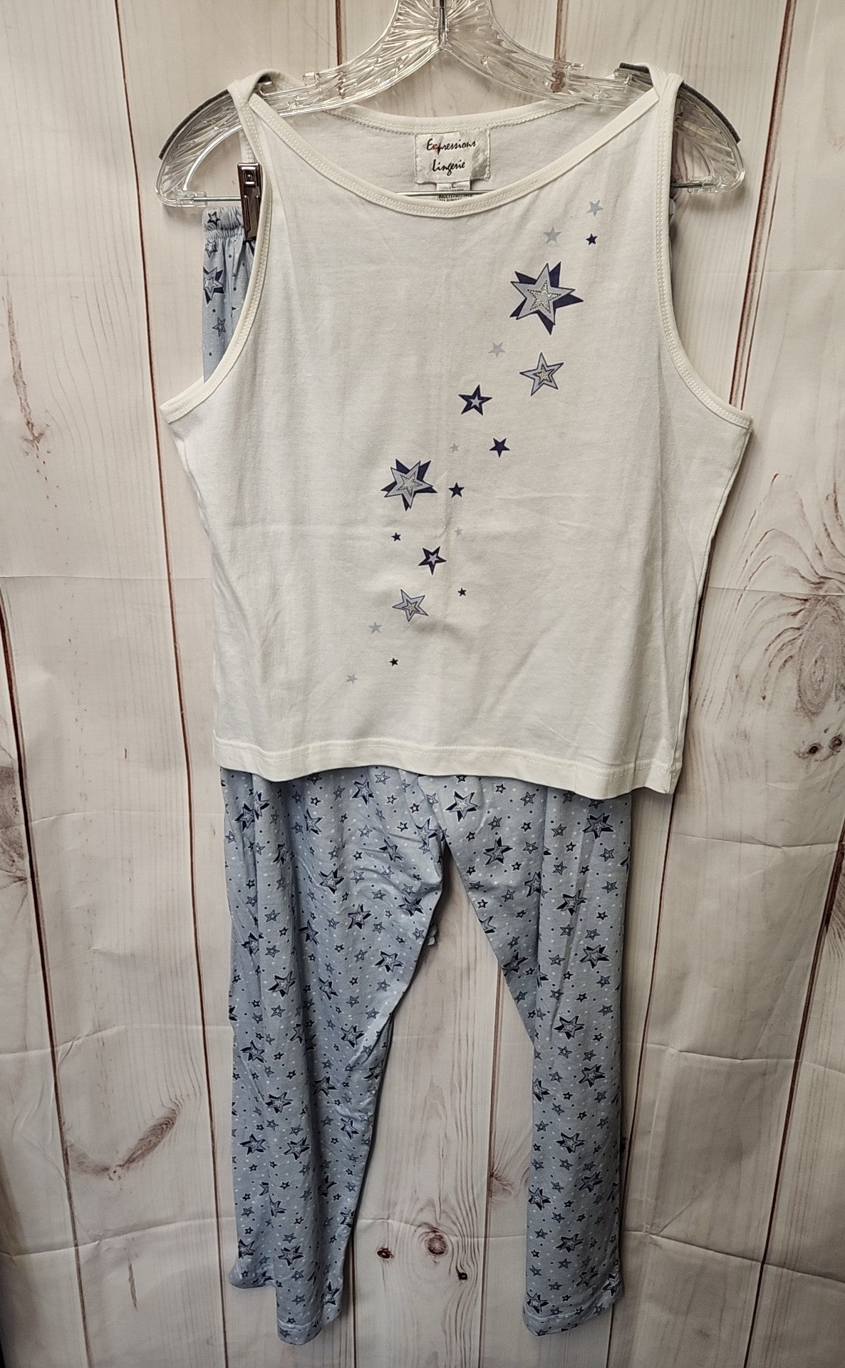 Expressions Women's Size L White & Blue Pajamas