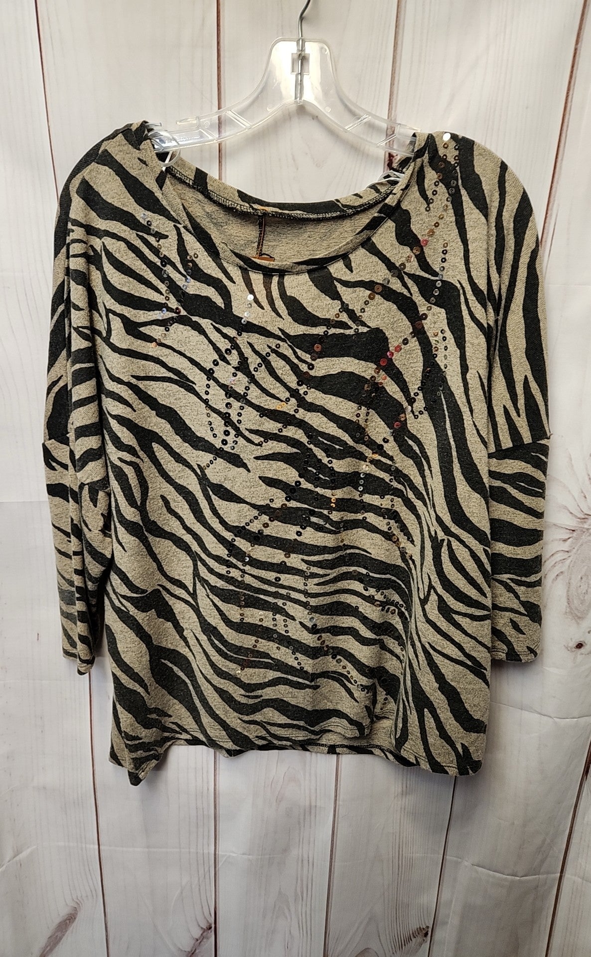 Onque Women's Size L Brown Animal Print 3/4 Sleeve Top