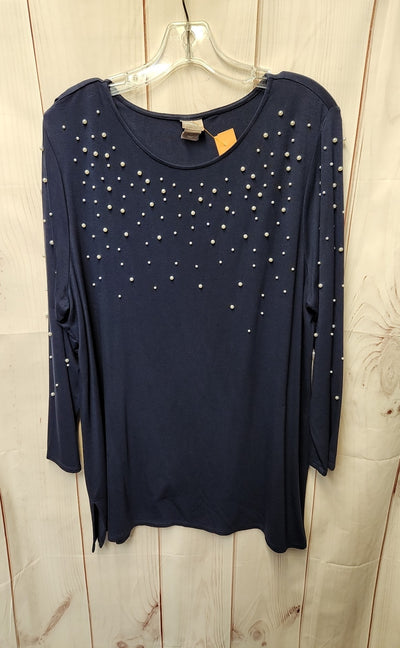 Chico's Women's Size 3 = US XL Navy Beaded Long Sleeve Top