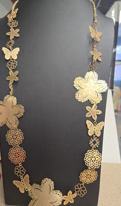 Gold Flower Necklace & Earrings Jewelry Set
