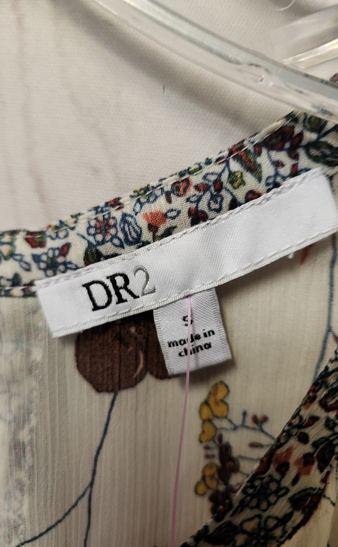 Dr2 Women's Size S White Floral Short Sleeve Top