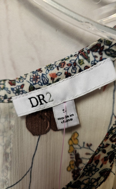 Dr2 Women's Size S White Floral Short Sleeve Top