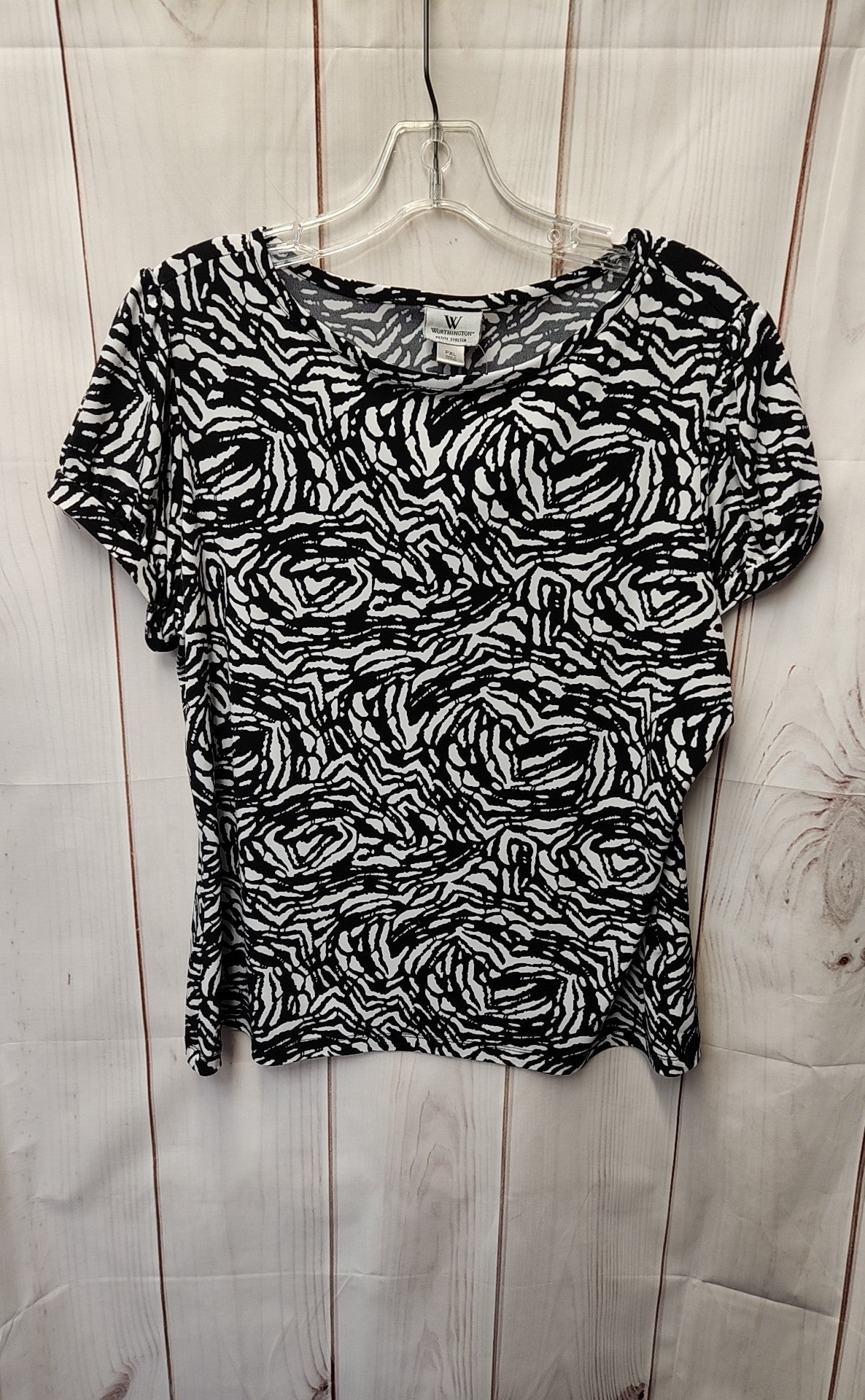 Worthington Women's Size XL Petite Black & White Short Sleeve Top