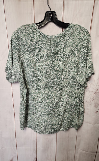 Basic Edition Women's Size XXL Green Floral Short Sleeve Top