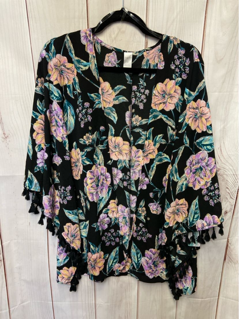 Freshwater Women's Size M Black Floral Cardigan
