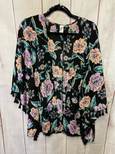 Freshwater Women's Size M Black Floral Cardigan