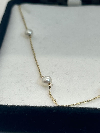 14K Yellow Gold 15" Pearl Spaced Necklace 2.17g