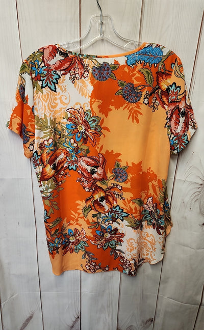 Spence Women's Size M Orange Floral Short Sleeve Top