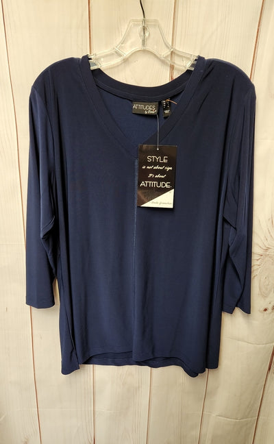 NWT Attitudes by Renee Women's Size L Navy 3/4 Sleeve Top