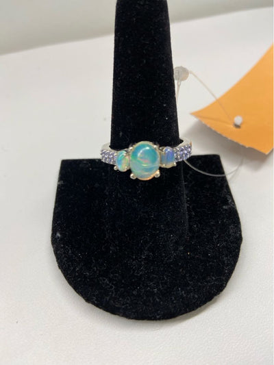 .925 Sterling Silver Size 9 Blue Stone Ring