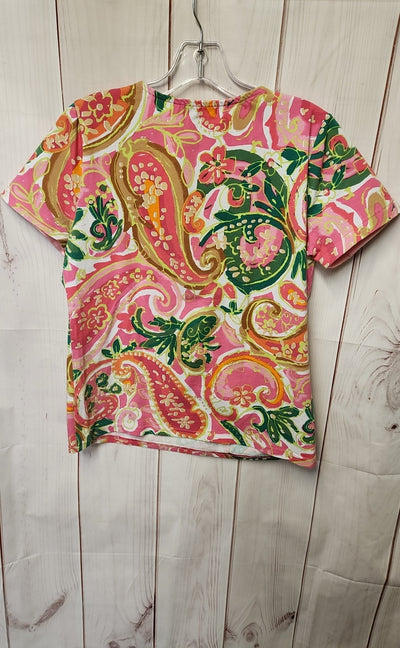 Caribbean Joe Women's Size S Green & Pink Short Sleeve Top
