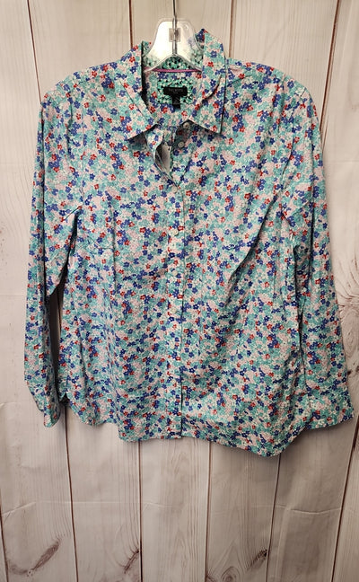 NWT Talbots Women's Size L Petite Blue Floral Long Sleeve Top