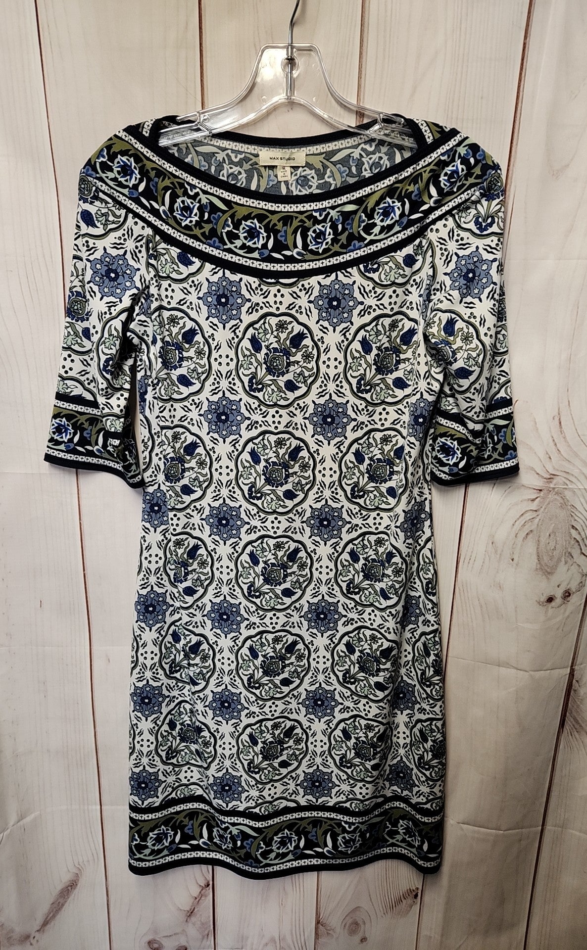 Max Studio Women's Size M White & Blue Dress