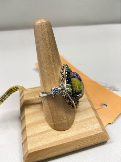 .925 Sterling Silver Size 9 Purple/Green Stones Ring