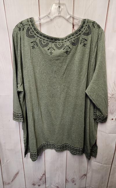 Pure Jill Women's Size 2X Green 3/4 Sleeve Top