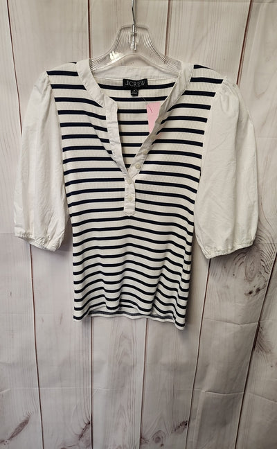 J Crew Women's Size M White & Blue Short Sleeve Top
