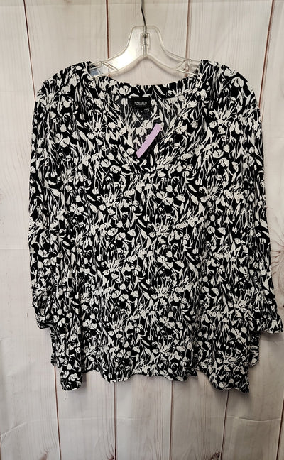 Jones & Co Women's Size 1X Black Floral 3/4 Sleeve Top