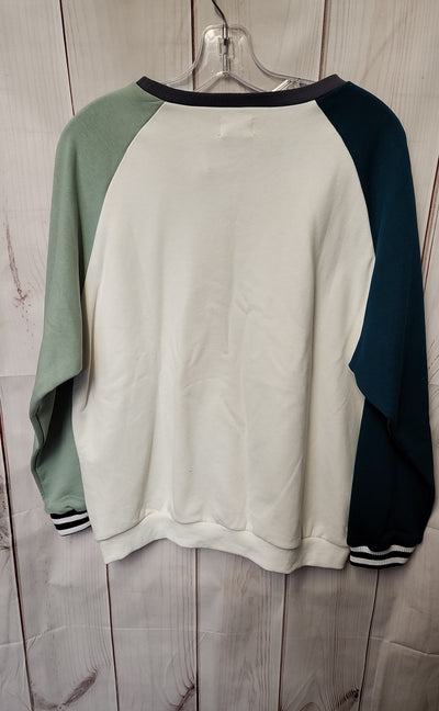 NWT Huds + Hanes Women's Size M White & Green Groovy Varsity Sweatshirt