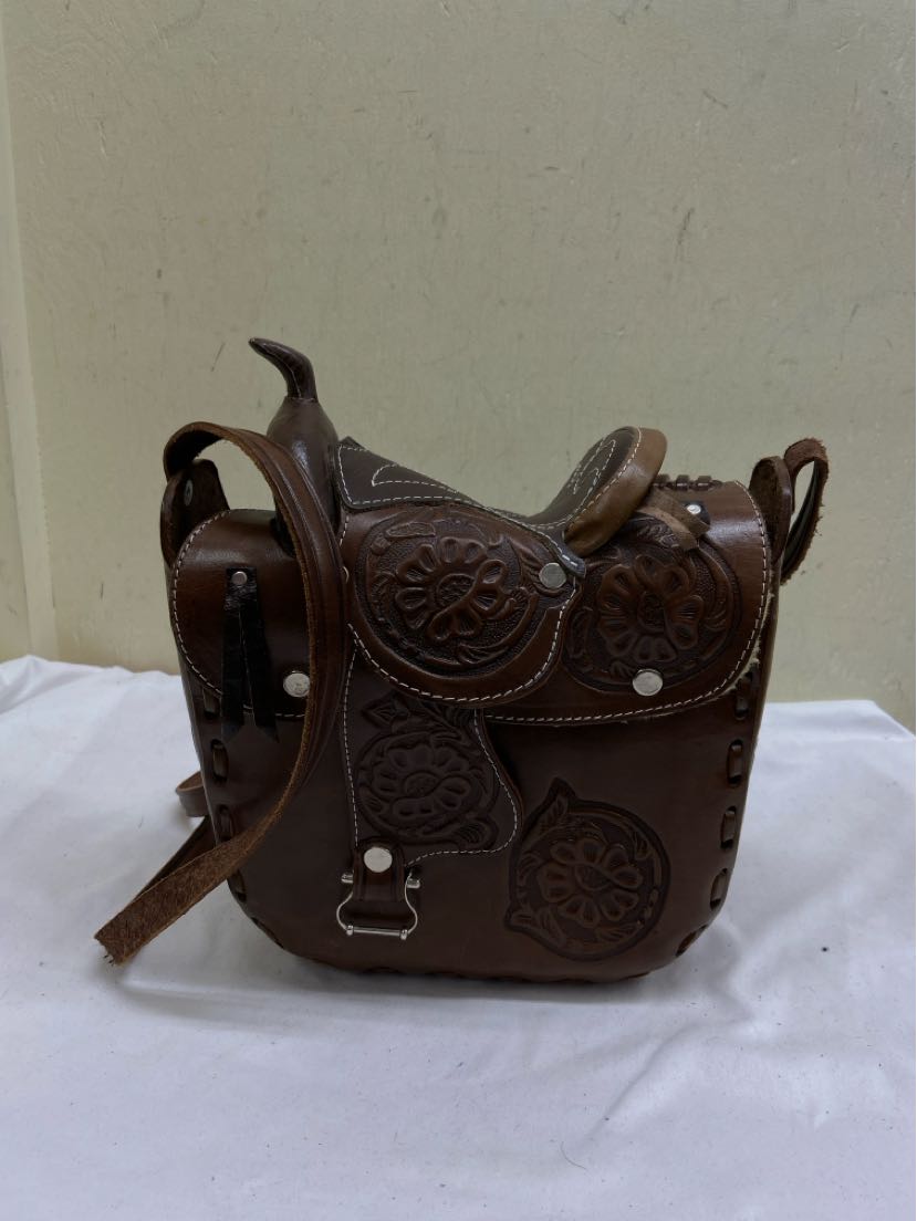 VTG Made In Mexico Tooled Leather Western Cowgirl Sherling Saddle Purse