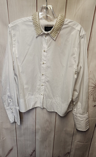 J Crew Women's Size 8 White Beaded Long Sleeve Top