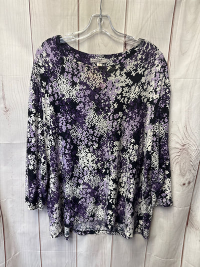 JM Collection Women's Size 3X Purple Floral 3/4 Sleeve Top